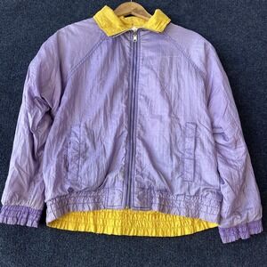 Vintage Andy Johns Jacket Womens Medium Purple Yellow Reversible Windbreaker 90s